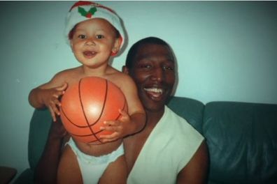 A young Ben Simmons with father Dave, a former NBL star.