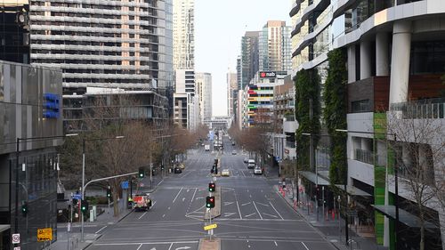 Empty streets are seen on August 11, 2020 in Melbourne, Australia. 