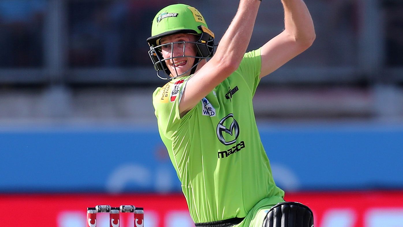 Sydney Thunder&#x27;s Chris Morris hits the winning runs during the Big Bash League 