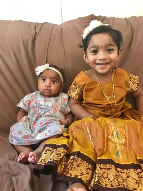 Kopiga, 2 (right) and Dharuniga, nine months, were born in Australia. (Image: Facebook/Tamil Refugee Council)