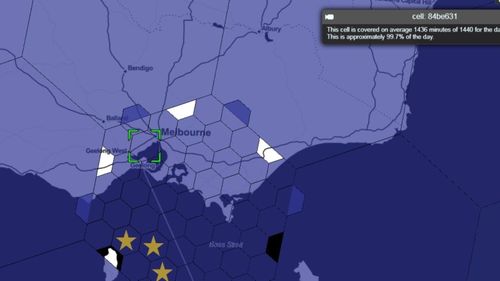 Starlink satellite data shows Melbourne sitting at 99.7 per cent of daily coverage.