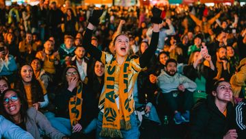 Fans at the FIFA Fan Festival in Sydney to watch the Matildas beat Canada 4-0.