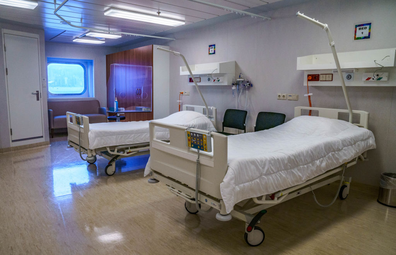 An isolation room at the medical centre on board the Genting Cruise Lines Genting Dream during a media tour of the cruise ship while berthed in Hong Kong, China, on Wednesday, July 28, 2021. 
