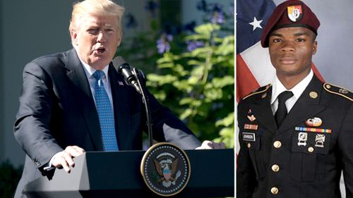 US President Donald Trump (left), and fallen soldier Sgt. La David Johnson. (AP/Supplied)