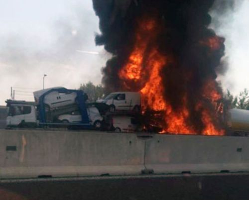 At least two people have been killed after a truck exploded. Picture: Twitter