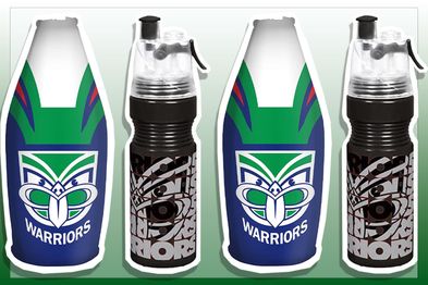 9PR: New Zealand Warriors Long Neck Bottle Zip Cooler and New Zealand Warriors NRL Misting Drink Water Bottle, 650mL