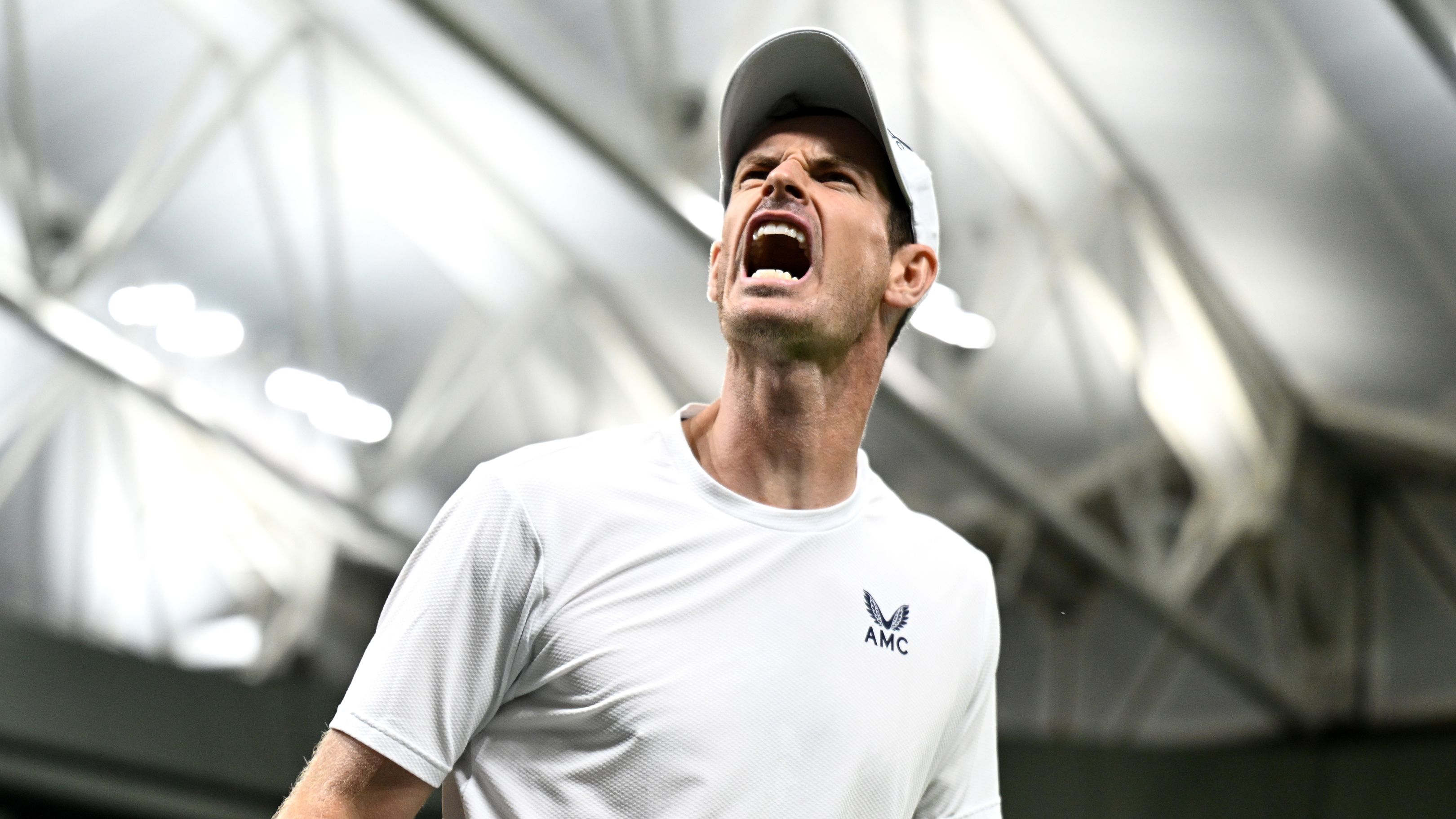 Andy Murray of Great Britain celebrates against Stefanos Tsitsipas of Greece in the Men&#x27;s Singles second round match during day four of The Championships Wimbledon 2023 at All England Lawn Tennis and Croquet Club on July 06, 2023 in London, England. (Photo by Mike Hewitt/Getty Images)