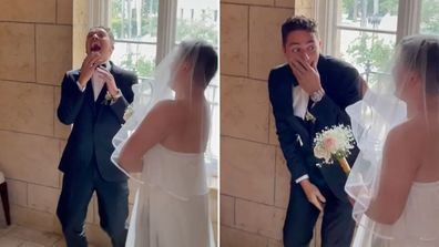 Groom shocked after unexpected guest appears for 'first look' at the bride