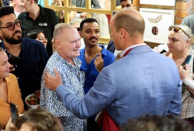 Prince William, Prince of Wales with Paul Gascoigne during a visit to Pret A Manger on September 07, 2023 in Bournemouth, England.