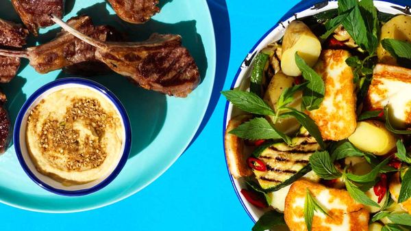 Lamb cutlets with haloumi salad