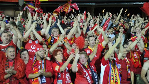 Adelaide United fans after the win. (AAP/David Mariuz)