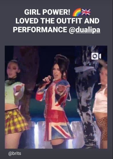 Geri Halliwell also gave Dua Lipa's performance a shout out on her Instagram Story