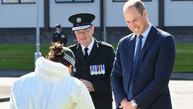 Prince William, Duke of Cambridge meets with Chiefs of the PSNI, Fire Service and Ambulance Service, as he attends a PSNI Wellbeing Volunteer Training course to talk about mental health support within the emergency services at PSNI Garnerville on September 09, 2020 in Belfast, Northern Ireland