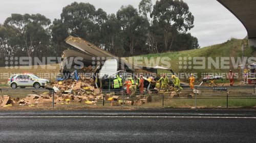 The truck has rolled in Seymour, Victoria.