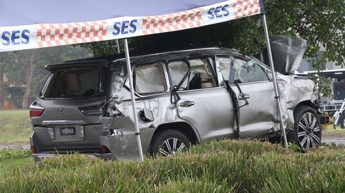 The allegedly stolen Lexus at the crash scene. (9NEWS)