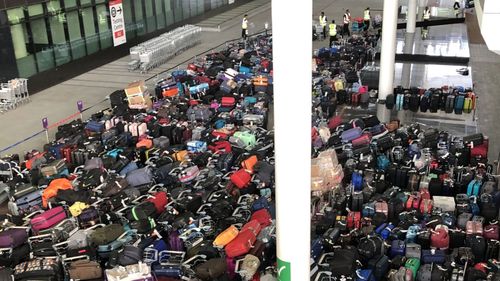 Baggage mountains at Heathrow in London.