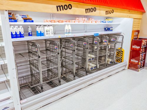 Empty supermarket shelves in Melbourne.