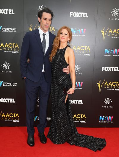 Isla Fisher in Alex Perry with Sacha Baron Cohen.