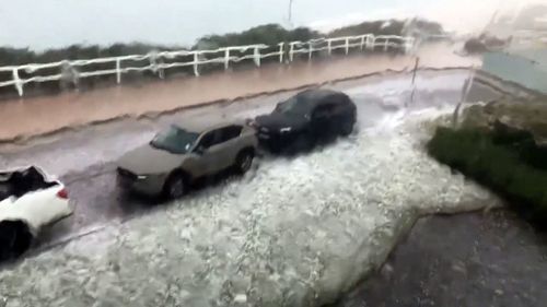 Newcastle during a hailstorm.