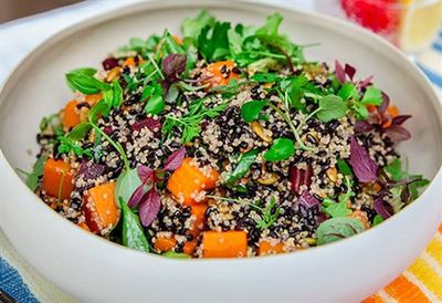 Black rice salad with heirloom carrots and butternut pumpkin