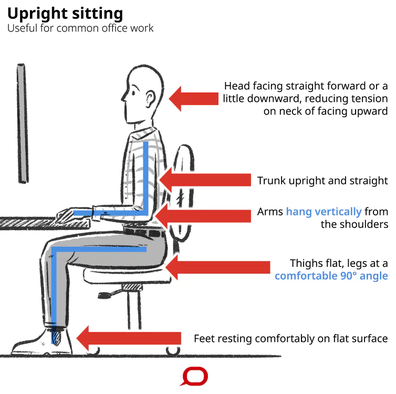 Upright sitting ergonomic diagram