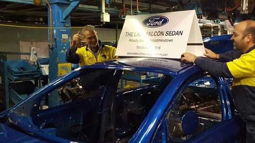 One of the final Ford Falcon's rolling off the company's Melbourne production line. (Facebook)