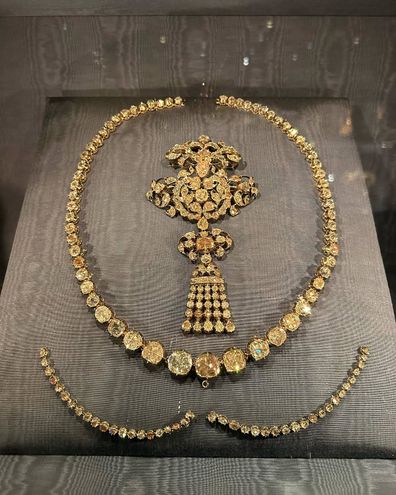 The Rose Cut Danish Crown Jewels on display.