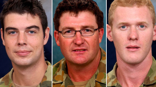 Sapper James Martin (left), Lance Corporal Stjepan Milosevic, and Private Robert Poate (right) all died in the ambush.