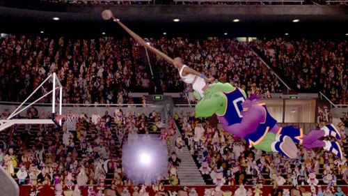 Michael Jordan's physics-defying dunk from the climax of Space Jam.