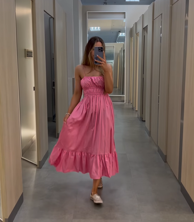 floral dress pink Rosalyn Pink Floral Midi Dress | Women's Clothing