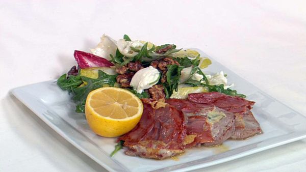 Veal saltimbocca with salad of witlof, walnuts and rocket