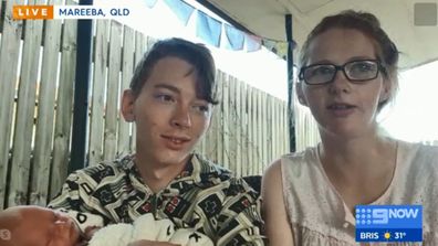Neither Blairdon Wood, 20, or Amber Smith, 18, knew they were expecting a baby when the little boy made his arrival in the shower of their Mareeba home