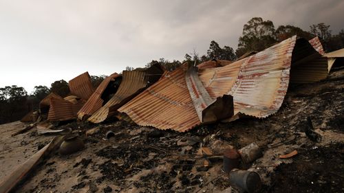 Remains of a burnt-out property in Bruthen South, Victoria.