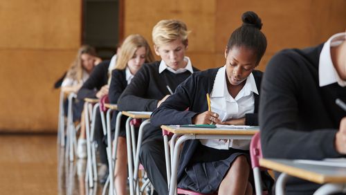 Students sitting final school exams.