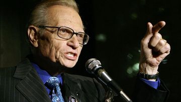 Larry King speaks to guests at a party held by CNN, celebrating King&#x27;s fifty years of broadcasting in New York (Photo: April 18, 2007)