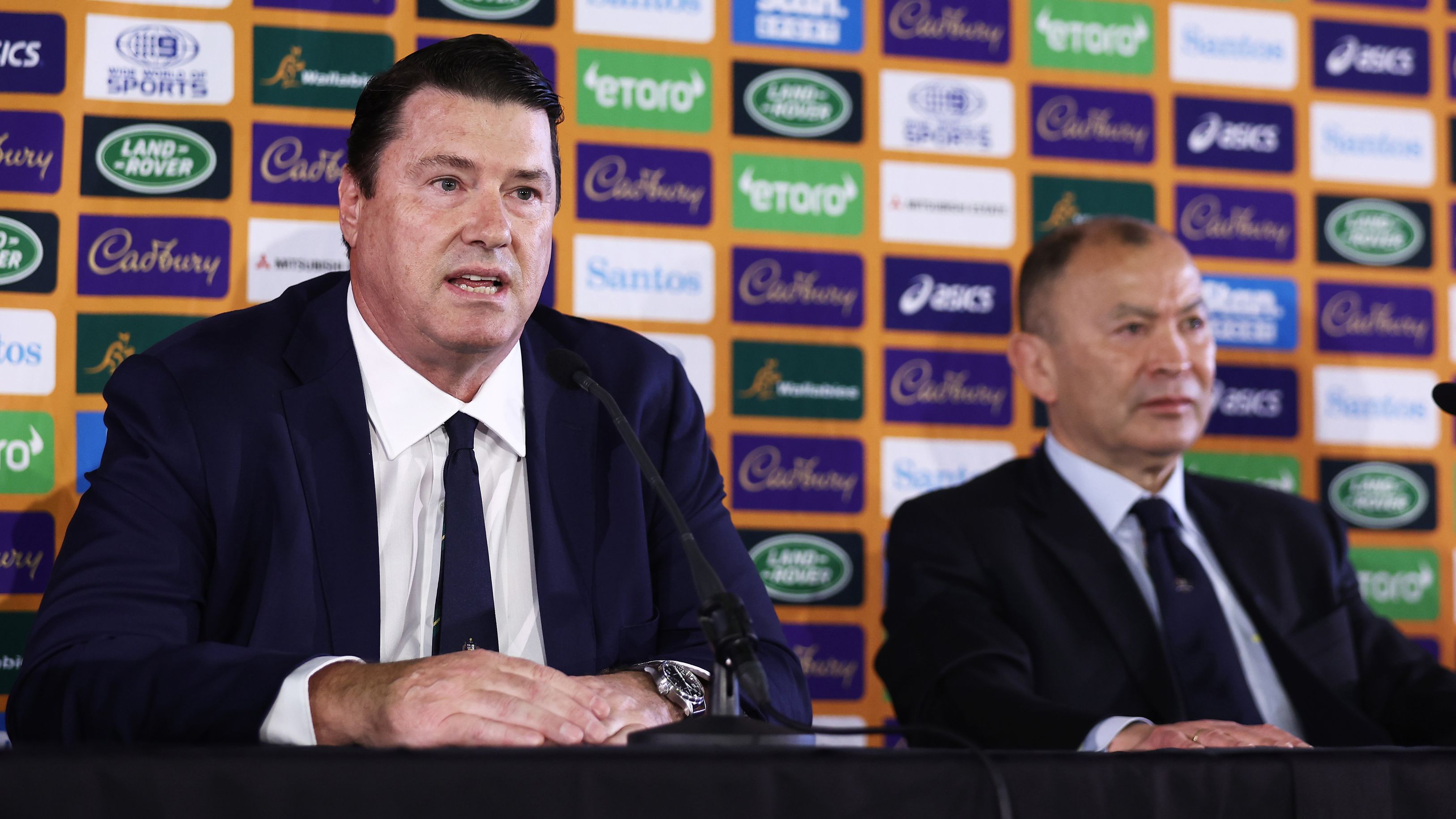 Rugby Australia chairman Hamish McLennan (left) with Wallabies head coach Eddie Jones.