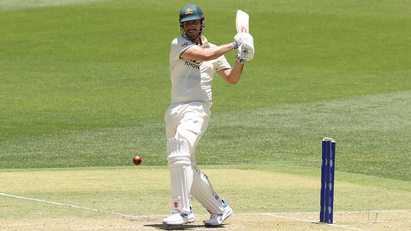 Mitchell Marsh plays a shot during day two of the first Test match between Australia and Pakistan in Perth.
