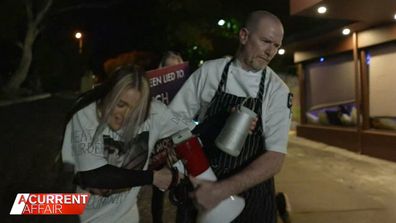 Celebrity chef, John Mountain said he lunged for the megaphone vegan activist Tash Peterson was holding.