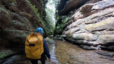 Hiking through Empress Falls canyon in the Blue Mountains