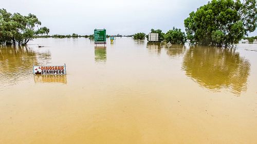 Winton has been completely isolated by the torrential rainfall, which has caused floodwaters to rise as high as 3.7m deep (Supplied).