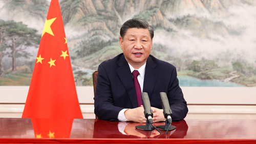 Chinese president Xi Jinping delivers a speech via video link to the opening ceremony of the Bo'ao Forum For Asia in Bo'ao in southern China's Hainan Province, Thursday, April 21, 2022. 