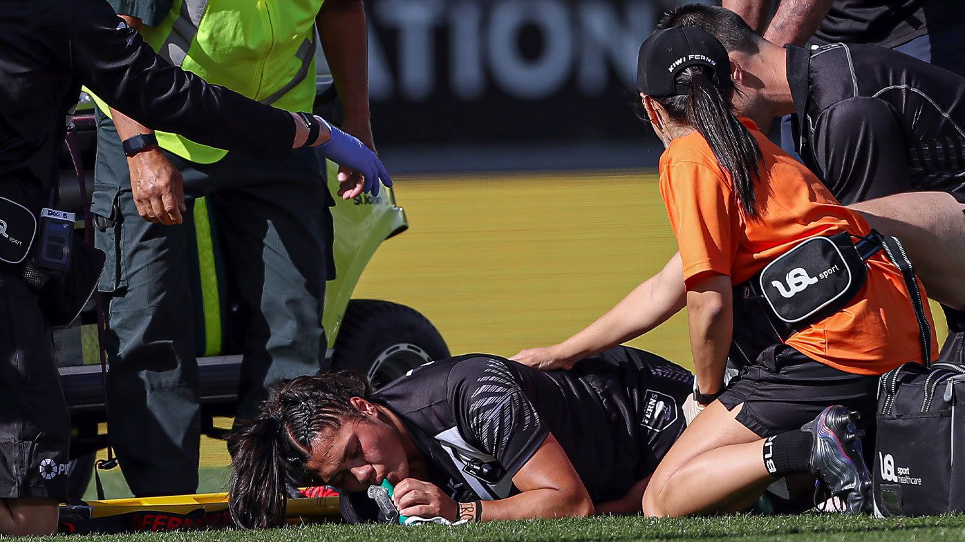 Kiwi youngster Amelia Pasikala takes the green whistle after suffering a lower leg injury