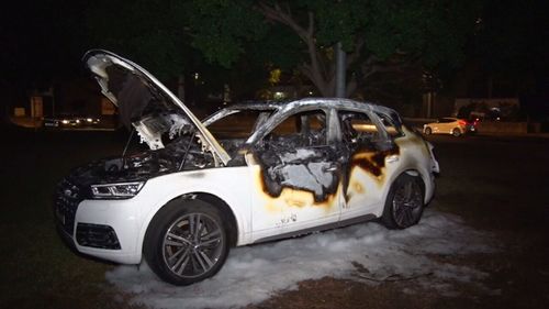 The car was left gutted by the fire. (9NEWS)