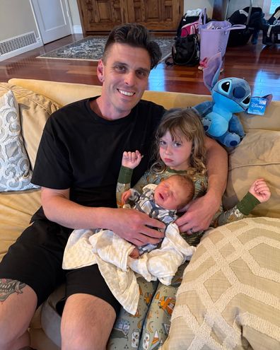 Kevin Miller, daughter Emma and newborn son Jackson