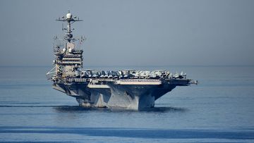 The USS Harry S. Truman aircraft carrier arrives at the French Mediterranean port of Marseille