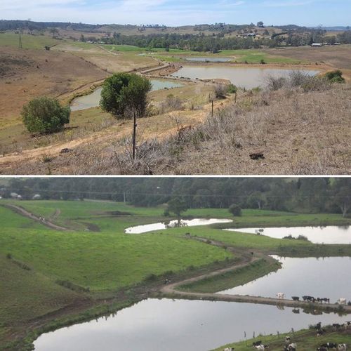 Before and after shots of Gavin Moore's Wollondilly dairy farm.