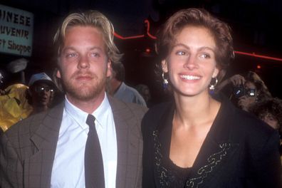 Kiefer Sutherland and Julia Roberts during Flatliners premiere at Mann's Chinese Theater in Hollywood, California, United States in 1990.