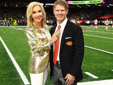 Tavia Hunt and Clark Hunt at the Super Bowl