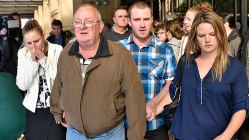 Relatives of Gayle Woodford after the trial of her killer Dudley Davey. (AAP).