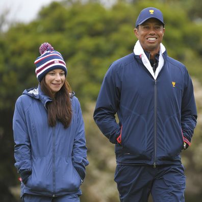 Erica Herman and Tiger Woods during the third round at the Presidents Cup at The Royal Melbourne Golf Club on December 14, 2019, in Victoria , Australia.